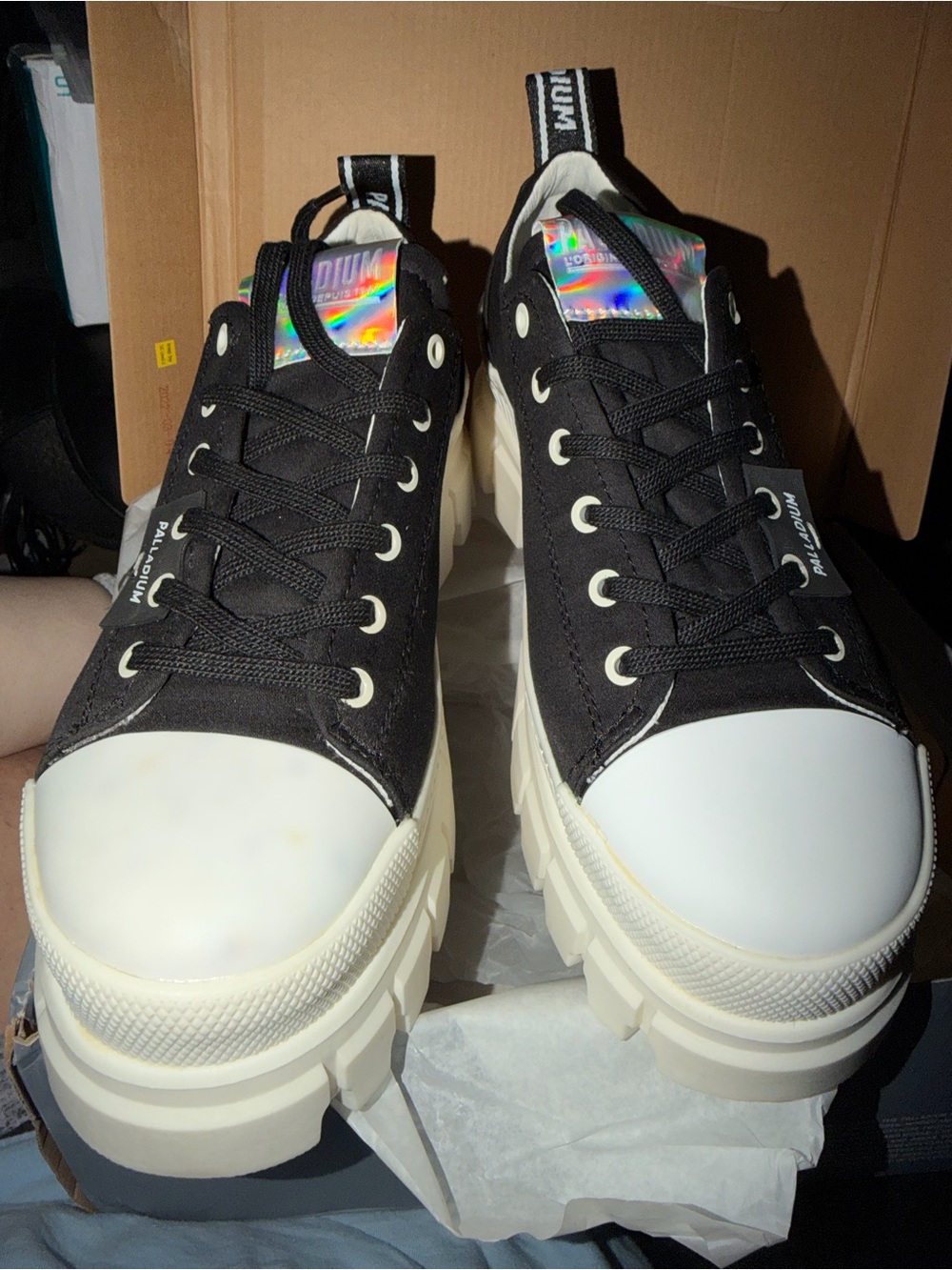 Palladium Black Canvas Chunky-Soled Women's Sneakers with White Toe